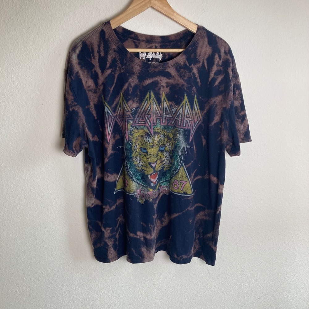 Def Leppard Hysteria Tour 1987 Graphic T-Shirt XL Navy Acid Wash Band Tee Retro